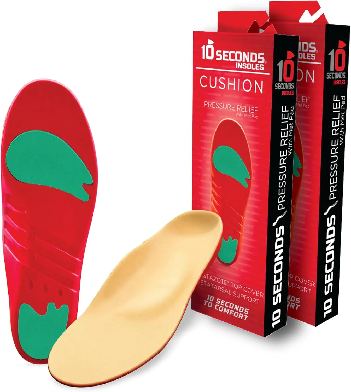 10 Seconds Pressure Relief 3030 with Metatarsal Pad – Ultra Cushioned - Medium Arch Support - Medium Arch Height, Trim to Fit, Molds to Foot Plastazote Memory Foam Topper (M 11, W 13) 2-Pack