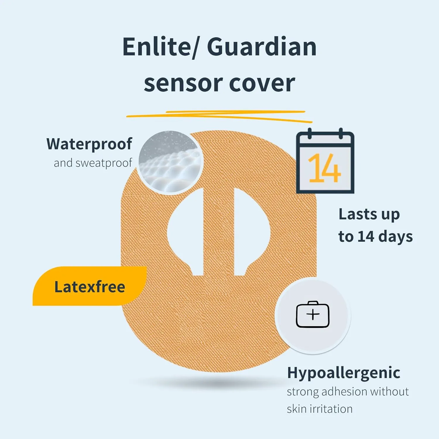 10 x Enlite/Guardian Adhesive Patch, Last Up to 14 Days, Sweat & Waterpoof, CGM, Glucose Monitor Protection, Black