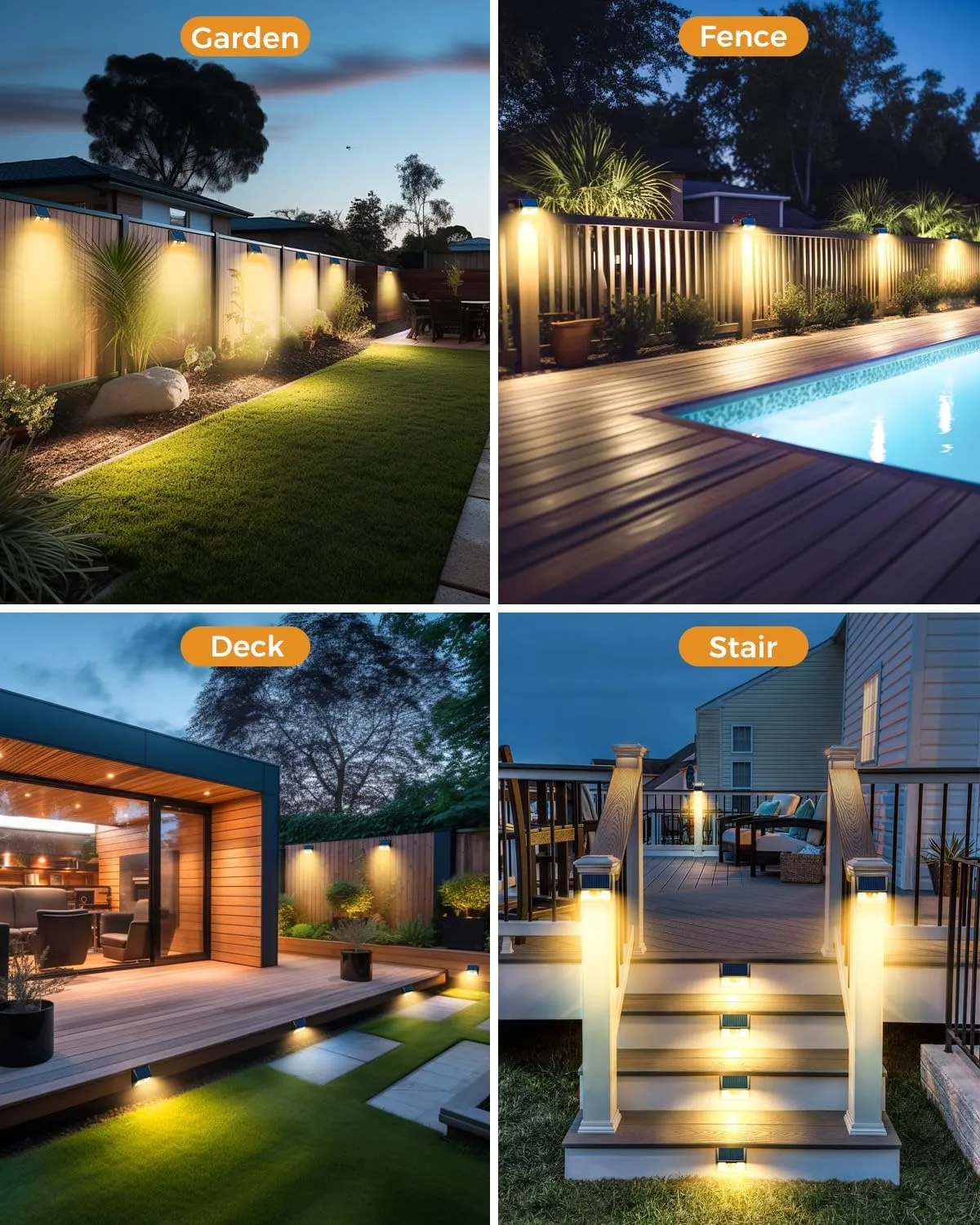 12 Pack Solar Fence Lights, Motion Sensor Deck & Wall Lights - Warm White LED, Wireless, Waterproof, Outdoor for Yard, Steps & Garden - Black