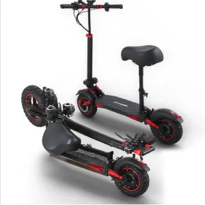1200W Foldable Electric Scooter for Adults with Seat - 34MPH High Speed, 48V18Ah，31Mile Long Range, 11" Off-Road Tires & Shock Absorption, 330LB Capacity, LED Lights (Black)