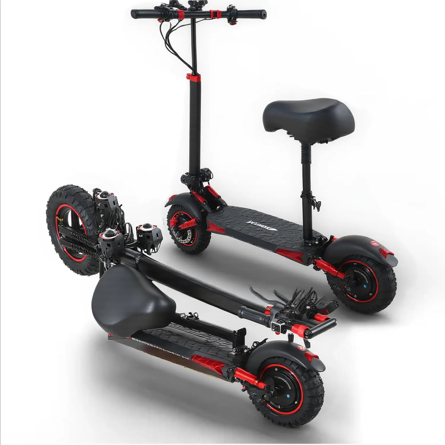 1200W Foldable Electric Scooter for Adults with Seat - 34MPH High Speed, 48V18Ah，31Mile Long Range, 11" Off-Road Tires & Shock Absorption, 330LB Capacity, LED Lights (Black)