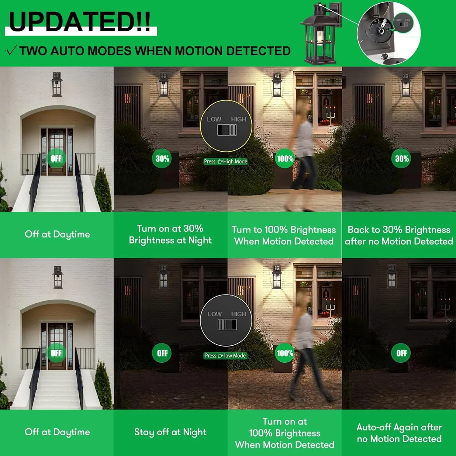 13in Motion Sensor Porch Lights, Anti-Rust 100% Aluminum Dusk to Dawn Outdoor Light Fixtures, Exterior Wall Lanterns Sconce Lighting Brown, Outside Lights for House Wall Mount for Entryway Garage