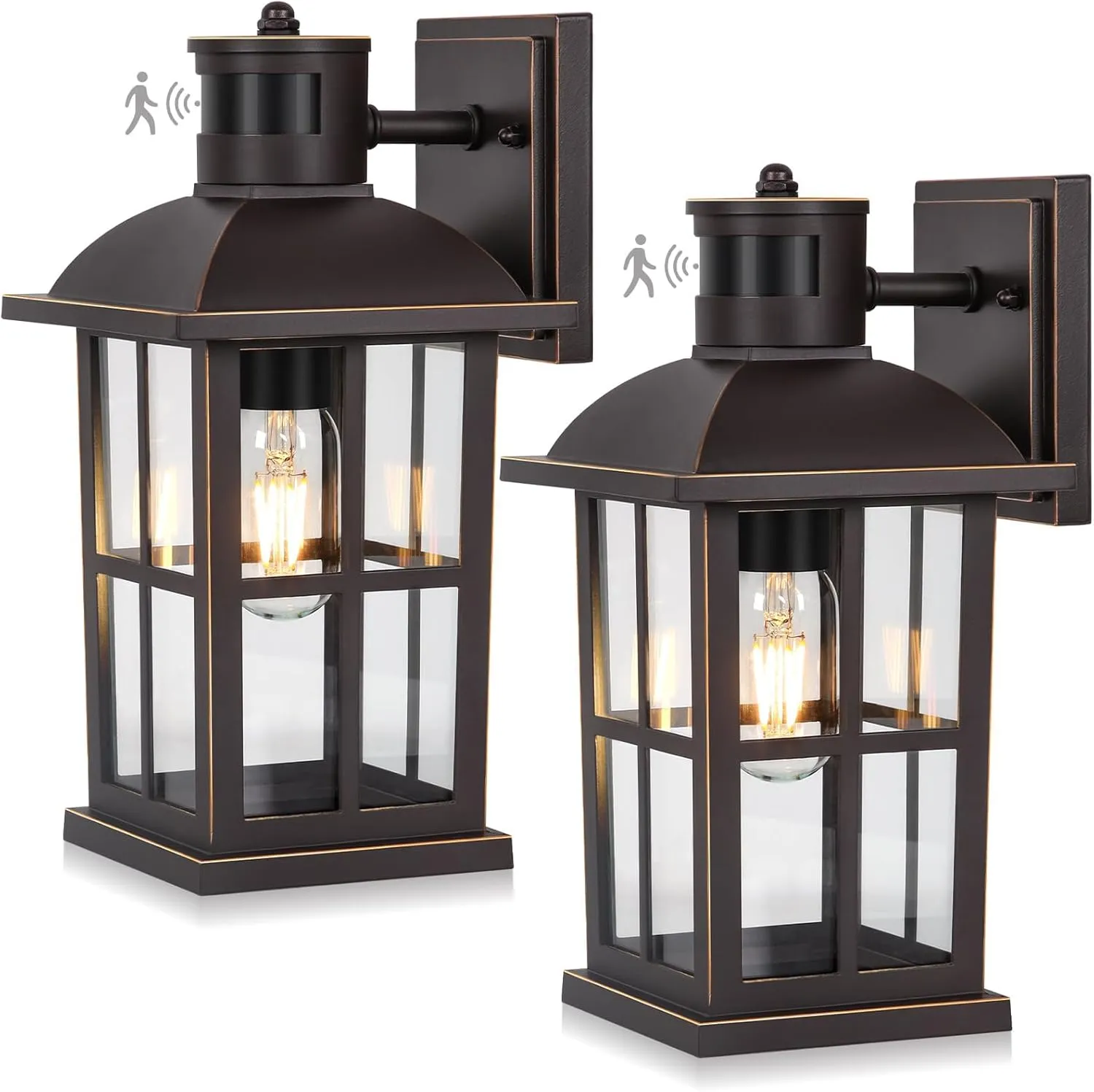 13in Motion Sensor Porch Lights, Anti-Rust 100% Aluminum Dusk to Dawn Outdoor Light Fixtures, Exterior Wall Lanterns Sconce Lighting Brown, Outside Lights for House Wall Mount for Entryway Garage