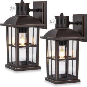 13in Motion Sensor Porch Lights, Anti-Rust 100% Aluminum Dusk to Dawn Outdoor Light Fixtures, Exterior Wall Lanterns Sconce Lighting Brown, Outside Lights for House Wall Mount for Entryway Garage