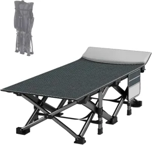 190 * 75cm Extra Wide Folding Camping Bed for Adults with Side Pocket, 1200D Oxford Fabric, 661lbs Load Capacity Portable Rollaway Sleeping Cot with Carry Bag