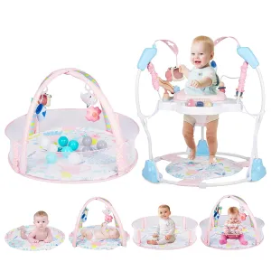 2-in-1 Baby Play Gym & Activity Center | Tummy Time Mat for 0–18 Months   3-in-1 Jumper with 360° Seat, Music & Lights for 6  Months Pink