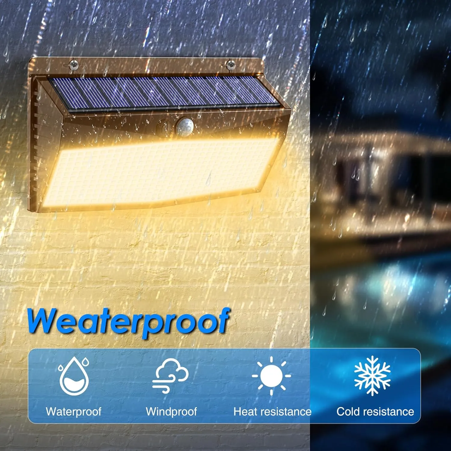2 Pack 368 LED Solar Lights Outdoor Motion Sensor, Solar Fence Light with 3 Lighting Modes, Solar Powered Security Lights Waterproof for Outside Yard Wall Garden Backyard,Brown Warm