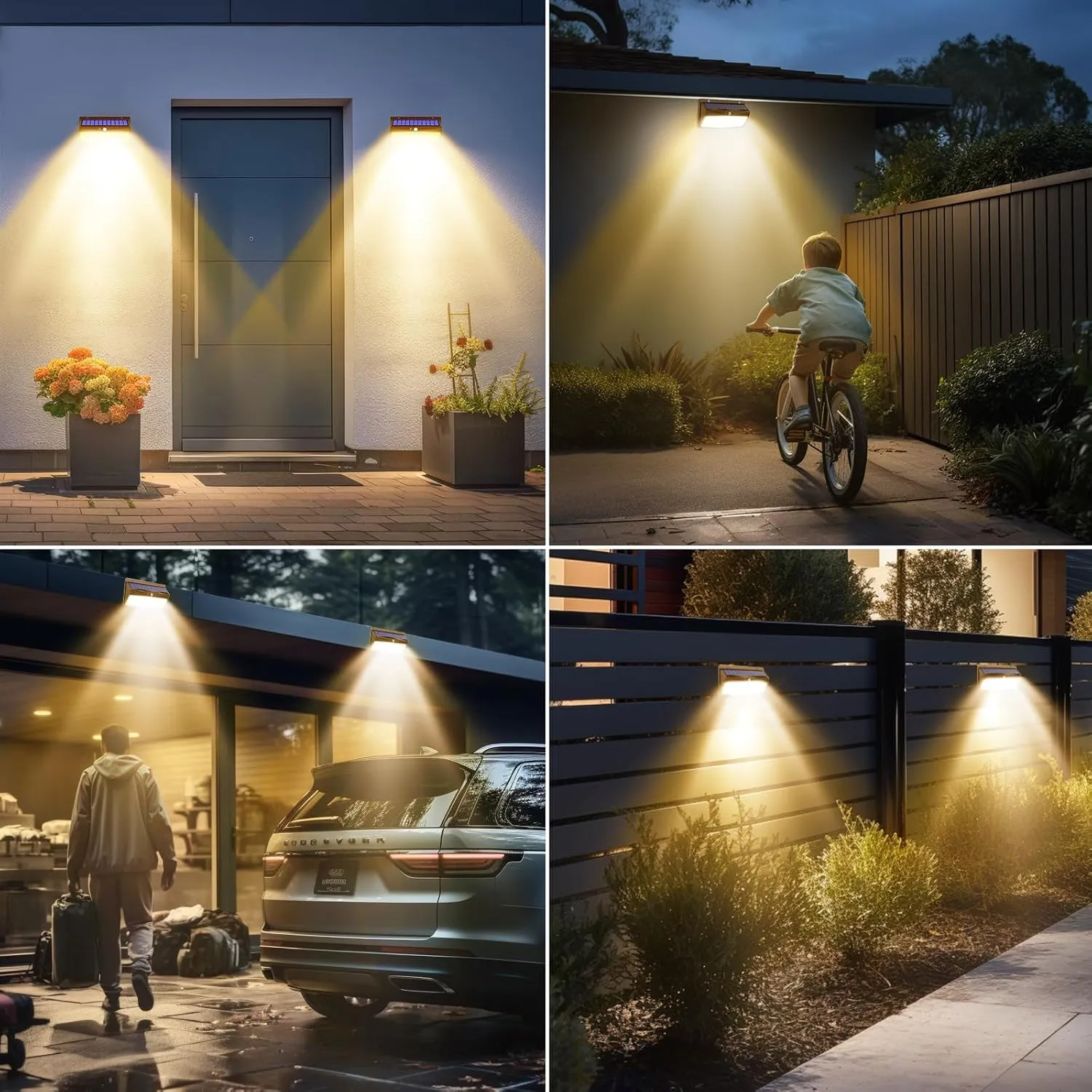 2 Pack 368 LED Solar Lights Outdoor Motion Sensor, Solar Fence Light with 3 Lighting Modes, Solar Powered Security Lights Waterproof for Outside Yard Wall Garden Backyard,Brown Warm