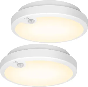 2-Pack Battery Operated Motion Sensor LED Ceiling Lights Indoor, Wireless Flush Mount Light Fixture 3000K in 400LM, Battery Powered Ceiling Lamps for Closet Pantry Laundry Stair(Battery Not Included)