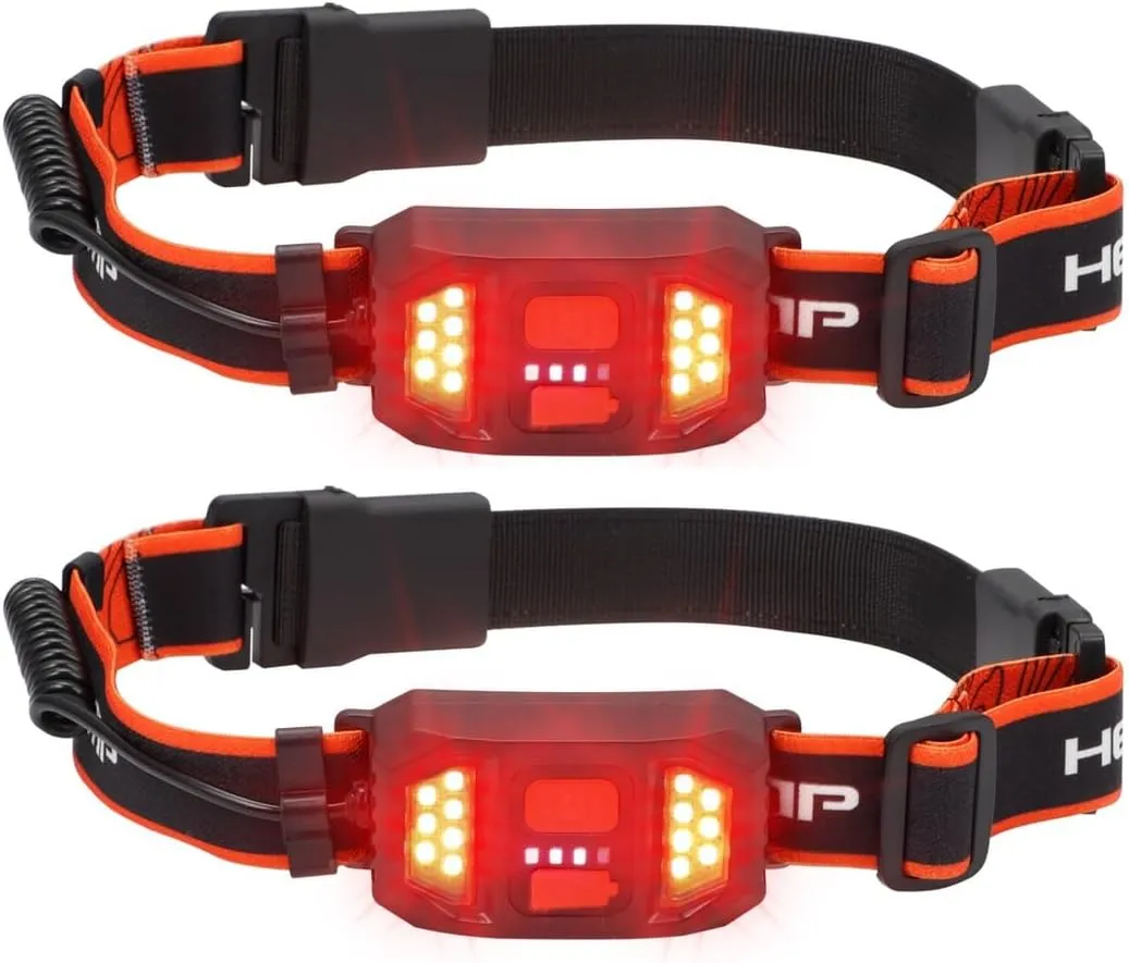 2-Pack Led Headlamps with Rechargeable USB Batteries, Waterproof Headlights and Rear Warning Lights for Outdoors
