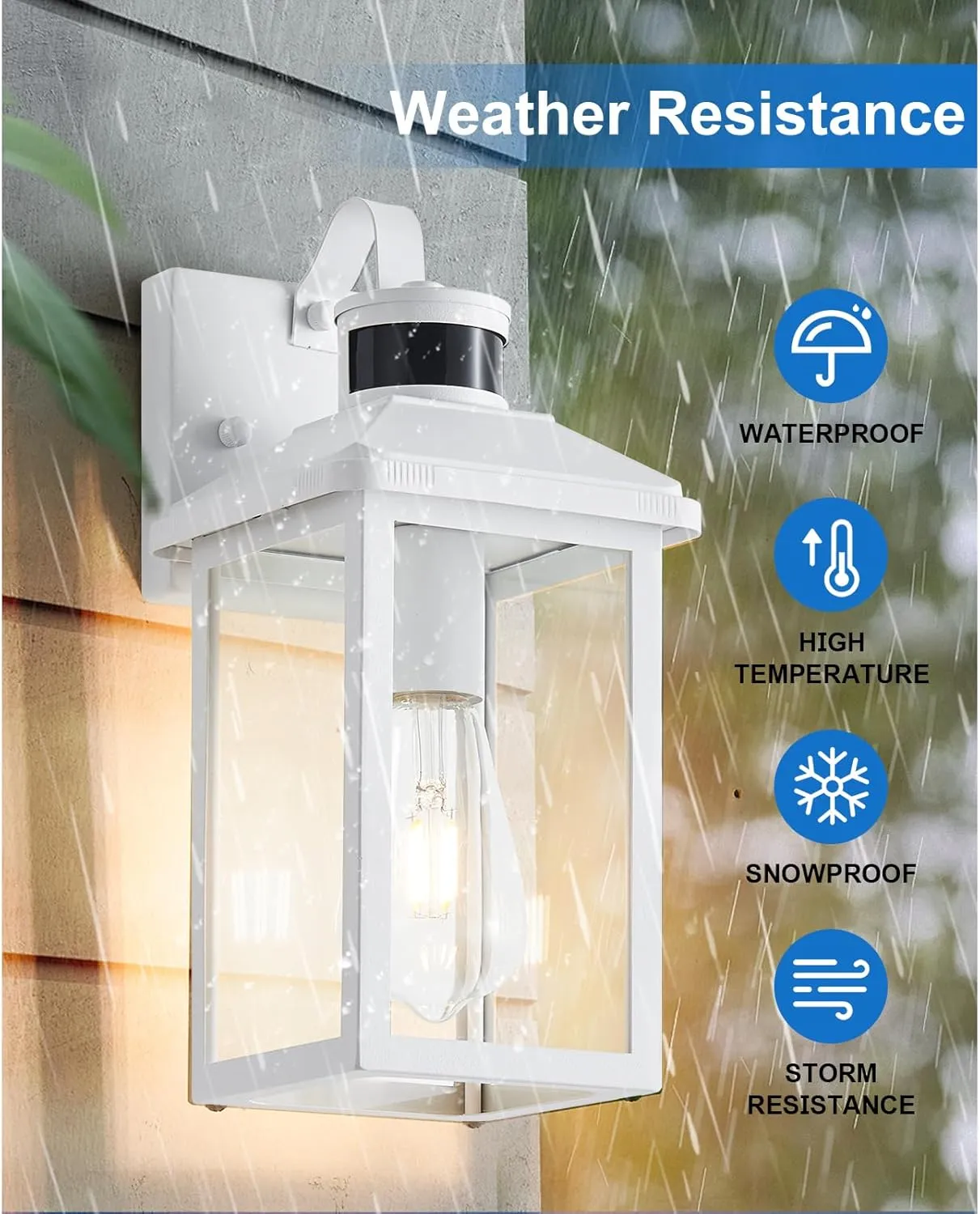 2 Pack Motion Sensor Outdoor Lights Wall Mount Dusk to Dawn Outdoor White Exterior Light Fixtures Waterproof Porch Light 3 Lighting Modes Outside Wall Lights for House