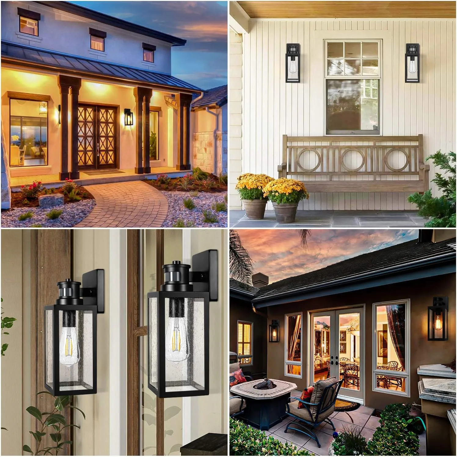 2-Pack Motion Sensor Outdoor Wall Lanterns, Upgrade Dusk to Dawn Exterior Wall Sconces, Waterproof Porch Light Fixtures Outside Lights for House Entryway Doorway Garage, PIR Motion Activated