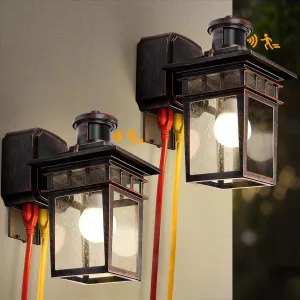 2 Pack Porch Lights with GFCI Outlet, Black & Bronze Gold Dusk to Dawn Motion Sensor Outdoor Light, 3-Mode Wall Exterior Lighting Fixture,Waterproof Outside Lights Sconce for House Front Door