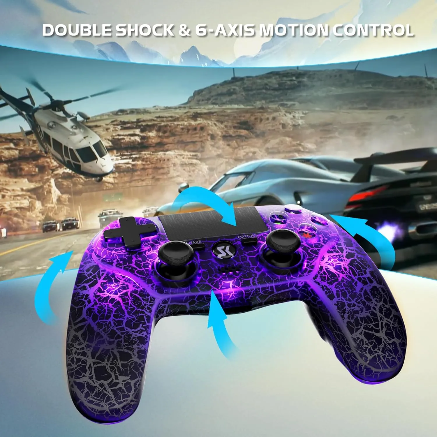 2 Pack Wireless Controller for PS4, LED Backlit Controllers for Sony PlayStation 4, 1000mAh Battery, Double Shock 6-Axis Motion Sensor, Adjustable RGB Backlight, White Black