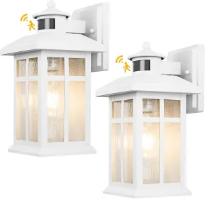 2 Packs Motion Sensor Outdoor Lights, Outside Light Fixtures for House White, Porch Lights Outdoor 2- Pack with E26 Sockets & Tempered Glass, Waterproof Exterior Wall Lights Motion Sensor