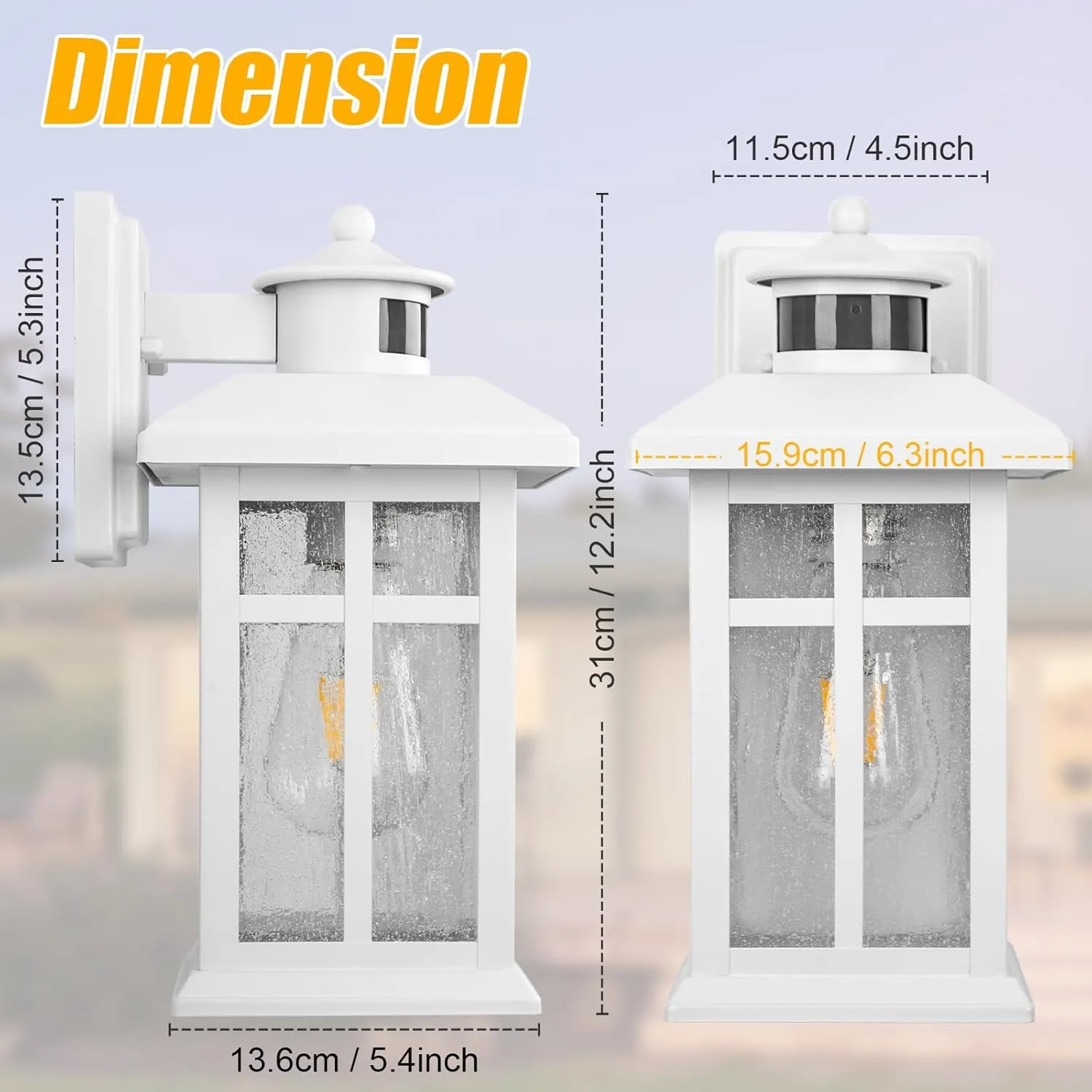 2 Packs Motion Sensor Outdoor Lights, Outside Light Fixtures for House White, Porch Lights Outdoor 2- Pack with E26 Sockets & Tempered Glass, Waterproof Exterior Wall Lights Motion Sensor