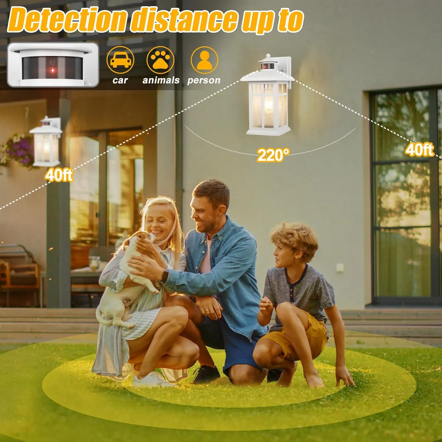 2 Packs Motion Sensor Outdoor Lights, Outside Light Fixtures for House White, Porch Lights Outdoor 2- Pack with E26 Sockets & Tempered Glass, Waterproof Exterior Wall Lights Motion Sensor