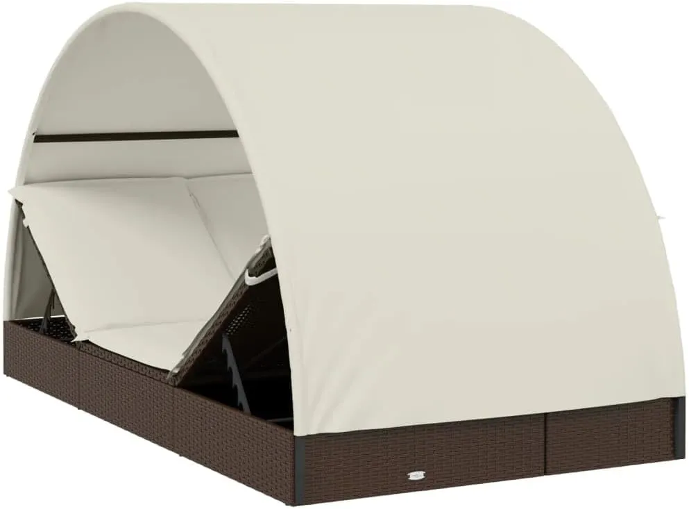 2-Person Sunbed with Round Roof Brown 83.1"x44.1"x55.1" Poly RattanLuxury Sun Loungers with Adjustable Backrest and Cushioned Seat