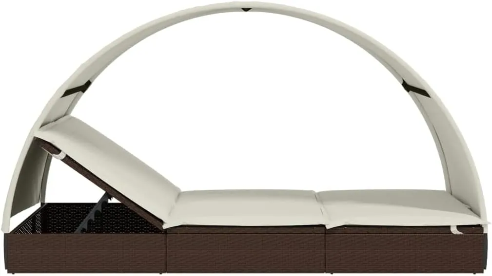 2-Person Sunbed with Round Roof Brown 83.1"x44.1"x55.1" Poly RattanLuxury Sun Loungers with Adjustable Backrest and Cushioned Seat