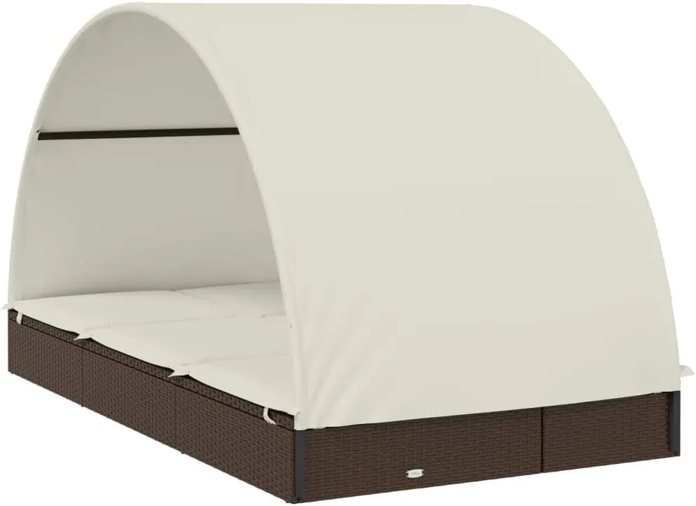 2-Person Sunbed with Round Roof Brown 83.1"x44.1"x55.1" Poly RattanLuxury Sun Loungers with Adjustable Backrest and Cushioned Seat