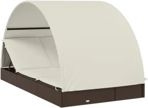2-Person Sunbed with Round Roof Brown 83.1"x44.1"x55.1" Poly RattanLuxury Sun Loungers with Adjustable Backrest and Cushioned Seat