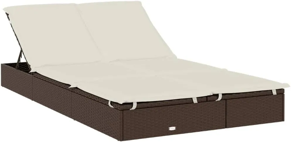 2-Person Sunbed with Round Roof Brown 83.1"x44.1"x55.1" Poly RattanLuxury Sun Loungers with Adjustable Backrest and Cushioned Seat