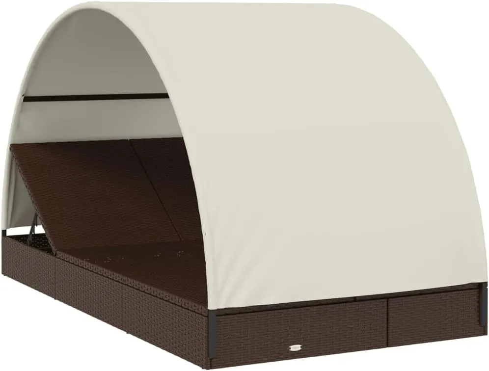 2-Person Sunbed with Round Roof Brown 83.1"x44.1"x55.1" Poly RattanLuxury Sun Loungers with Adjustable Backrest and Cushioned Seat