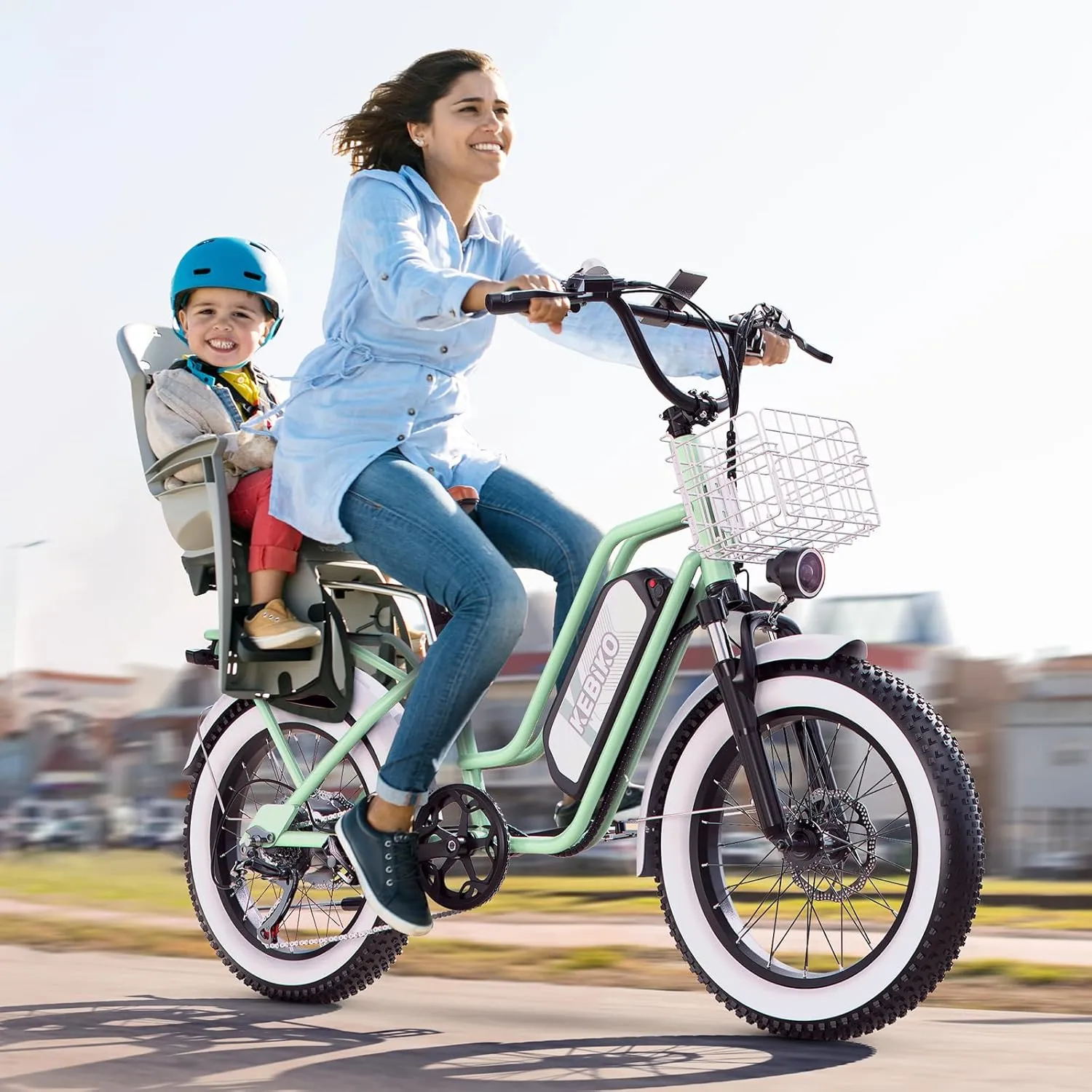 2 Seater Electric Bike, 48V 20AH(𝟗𝟔𝟎𝐖𝐇) Large Removable Battery, 𝟏𝟑𝟎𝟎𝐖 Peak Motor, 20"x 4.0" Fat Tire Ebike for Adults, 80 Miles Max,30 MPH, City Couple E Bike,with Folding Basket