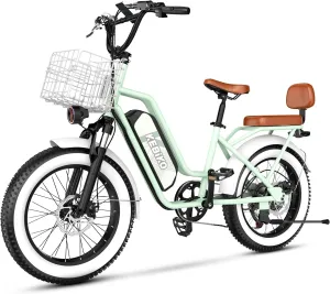 2 Seater Electric Bike, 48V 20AH(𝟗𝟔𝟎𝐖𝐇) Large Removable Battery, 𝟏𝟑𝟎𝟎𝐖 Peak Motor, 20"x 4.0" Fat Tire Ebike for Adults, 80 Miles Max,30 MPH, City Couple E Bike,with Folding Basket