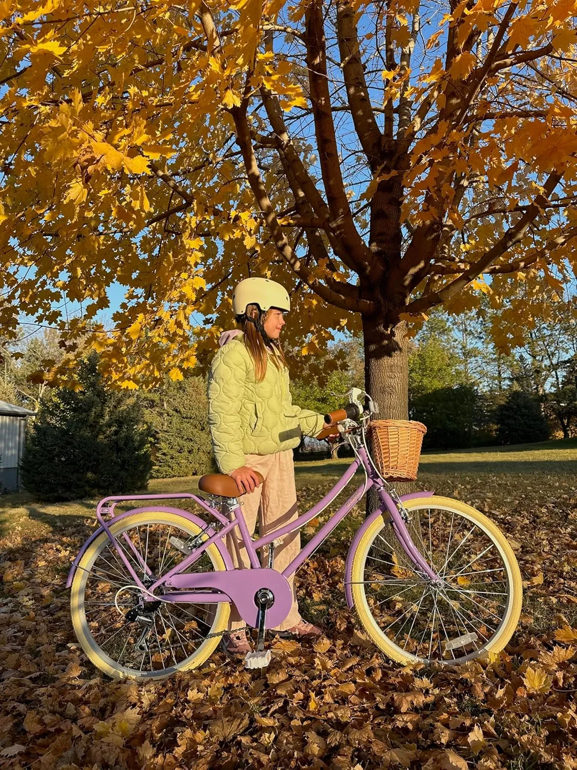 20 24 26 Inch Beach Cruiser Bike, 6-Speed Hybrid City Bicycle for Girls Youth and Over 6 Years Old, Missy Bike with Wicker Basket & Lightweight, Multiple Colors