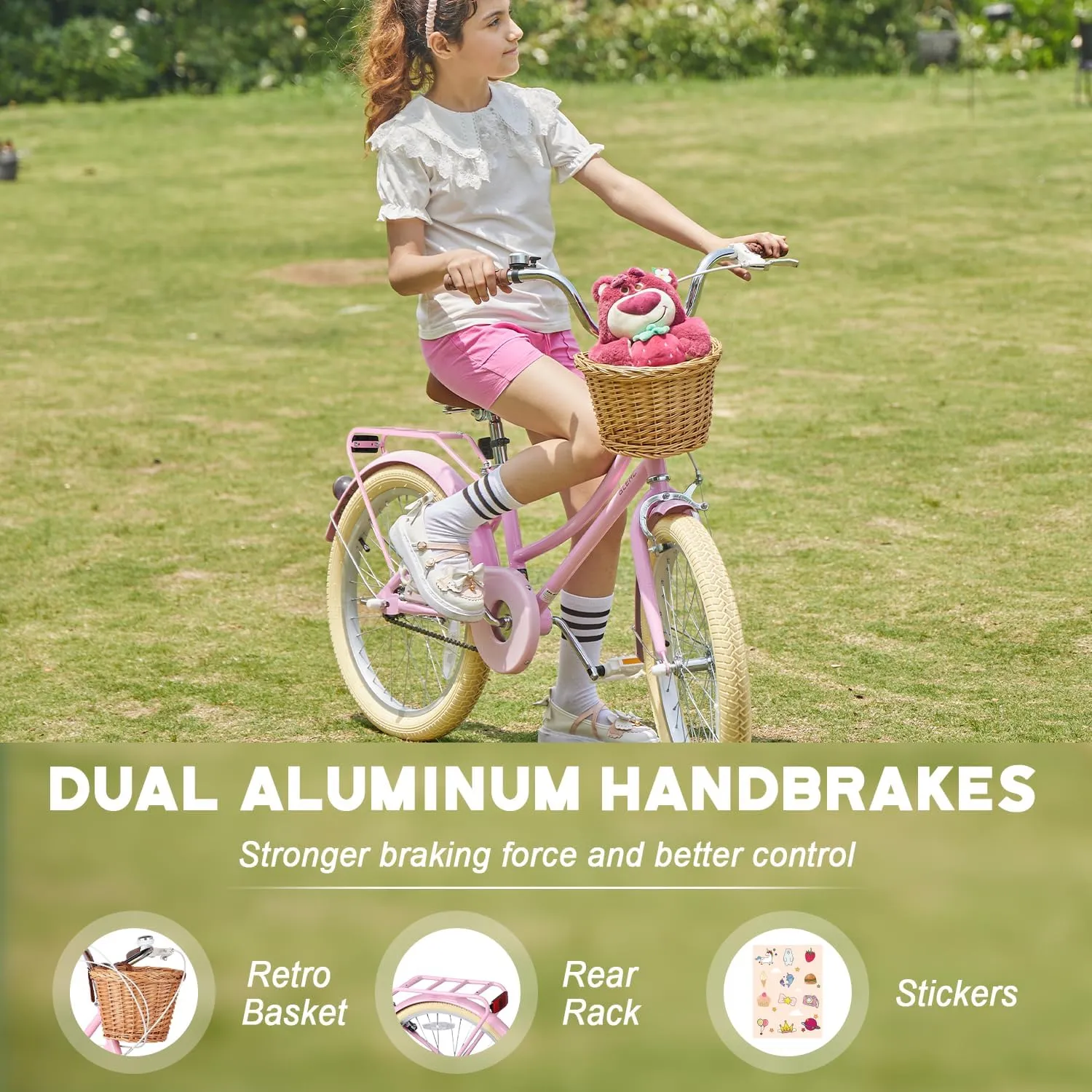 20 24 26 Inch Beach Cruiser Bike, 6-Speed Hybrid City Bicycle for Girls Youth and Over 6 Years Old, Missy Bike with Wicker Basket & Lightweight, Multiple Colors