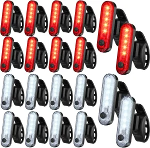 20 Pack USB Rechargeable LED Bike Tail Light Bicycle Rear Waterproof Bike Lights for Night Back Bicycle Taillights, 4 Light Mode Options, 20 USB Cables Included(Red, White)