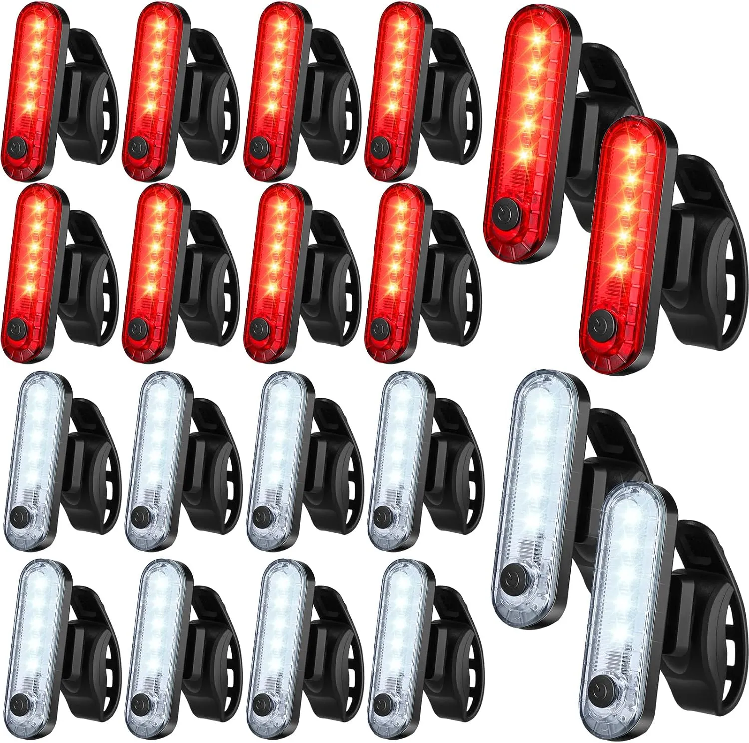 20 Pack USB Rechargeable LED Bike Tail Light Bicycle Rear Waterproof Bike Lights for Night Back Bicycle Taillights, 4 Light Mode Options, 20 USB Cables Included(Red, White)
