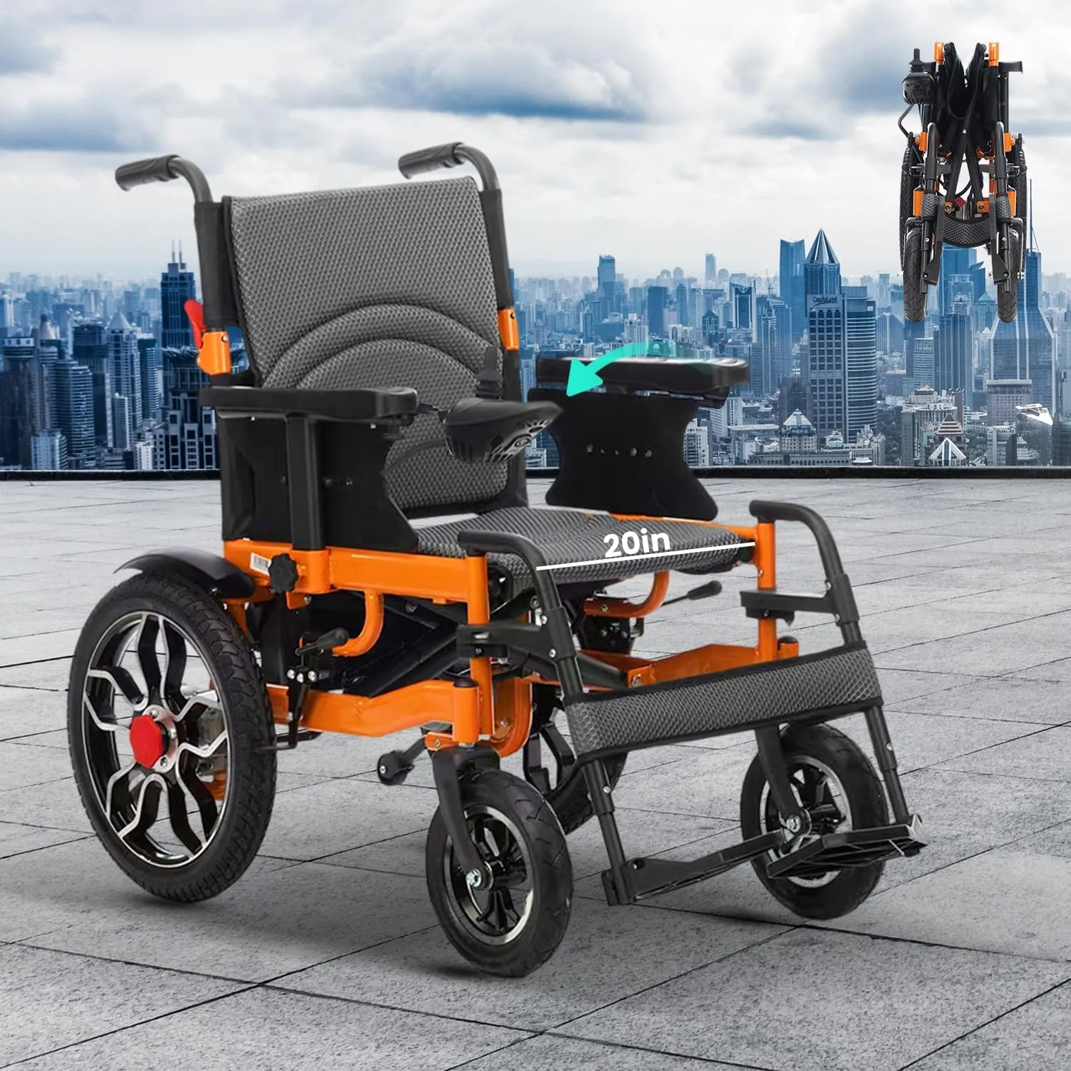 20”Widen Seat Foldable Electric Wheelchair for Adults,20 Miles Travel Range Intelligent Power Wheelchair Lightweight All Terrain Motorized Wheelchair for Seniors -Airline Approved-Ships from USA