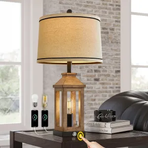 23.75" Farmhouse Table Lamps USB A C Charging Ports 3-Way Dimmable Touch Control Lamp Nightlight Vintage Modern Lamp for Living Room Bedroom with 2 Light Sources