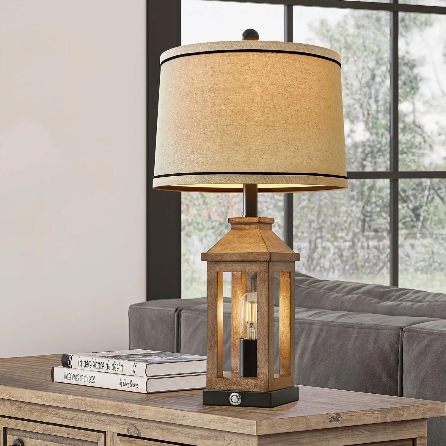 23.75" Farmhouse Table Lamps USB A C Charging Ports 3-Way Dimmable Touch Control Lamp Nightlight Vintage Modern Lamp for Living Room Bedroom with 2 Light Sources