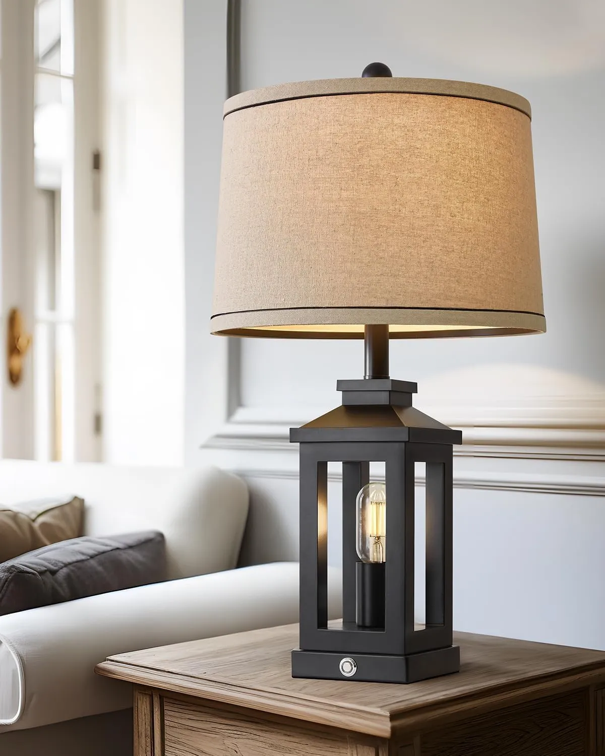 23.75" Retro Farmhouse Black Table Lamp for Living Room Bedroom Nightstand Single Pack Touch Control Bedside Nightlight Vintage Modern Lamp with USB C A Ports and 2 Light Sources