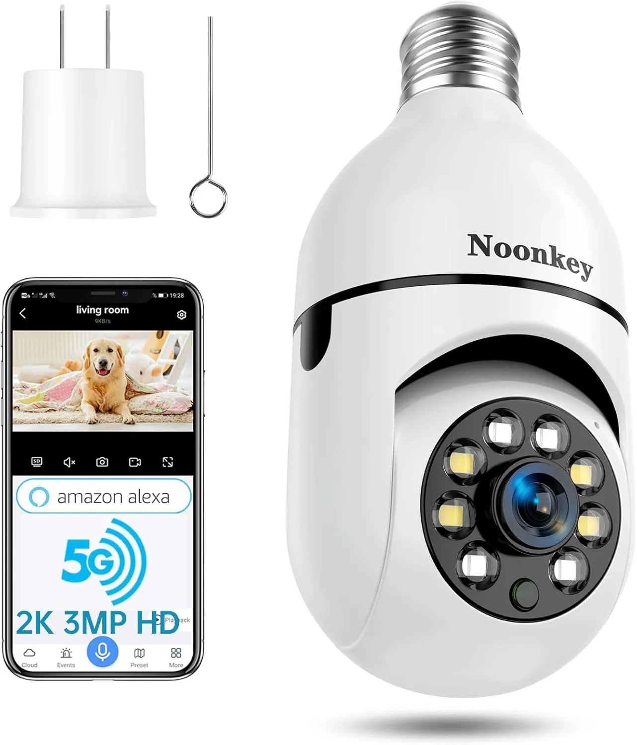 2K/3MP Light Bulb Security Camera, 5G& 2.4GHz WiFi Alexa E27 360° Light Socket Camera for Outdoor, Wireless WiFi Home IP Camera with Motion Tracking Alarm, Color Night Vision,Two-Way Talk.