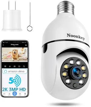 2K/3MP Light Bulb Security Camera, 5G& 2.4GHz WiFi Alexa E27 360° Light Socket Camera for Outdoor, Wireless WiFi Home IP Camera with Motion Tracking Alarm, Color Night Vision,Two-Way Talk.