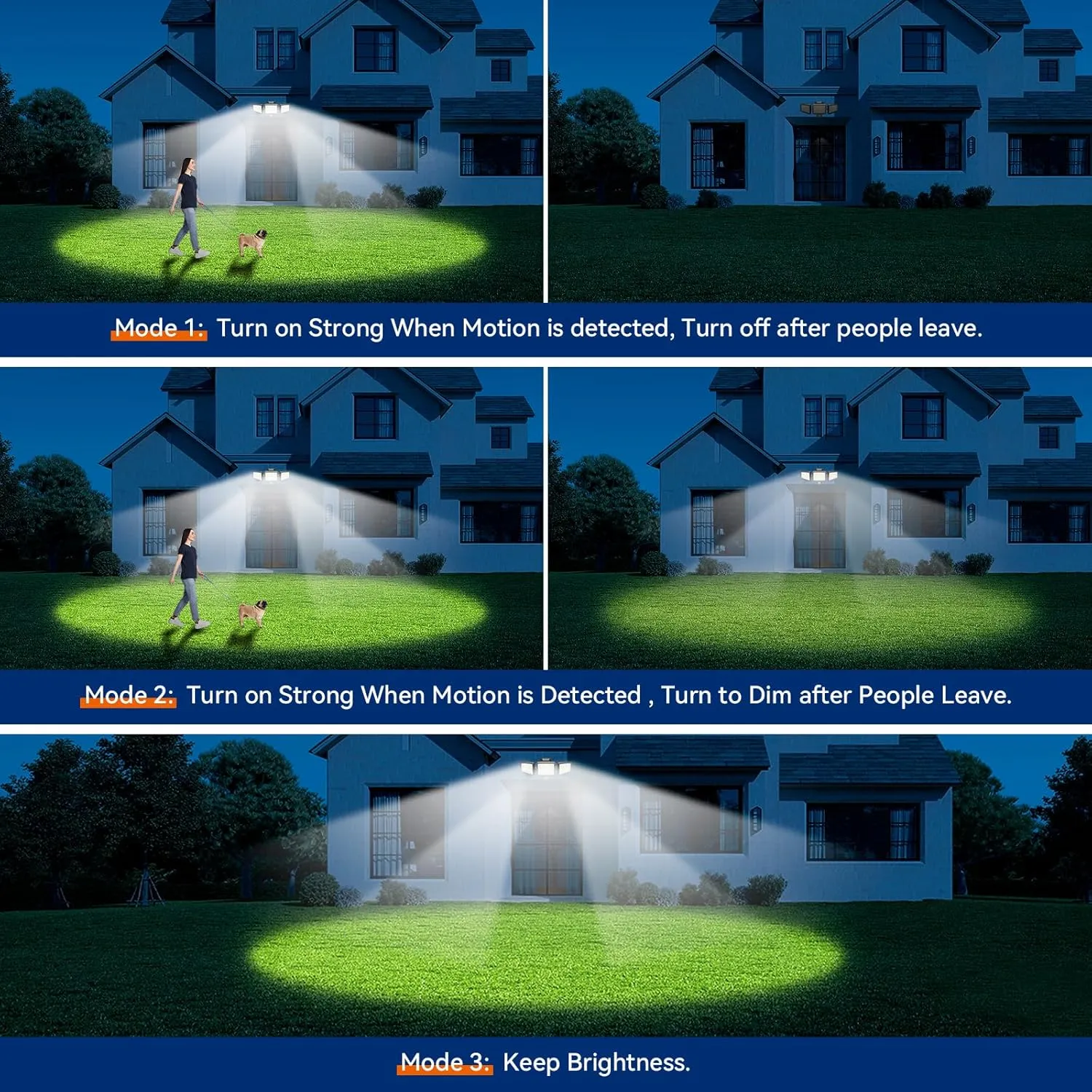 2Pack 65W LED Security Light Motion Sensor Outdoor Lights, 6500LM 3 Head LED Flood Lights Outdoor 6500K , IP65 Waterproof, Dusk to Dawn Flood Light, Motion Detected Lights for Outside Garage Yard