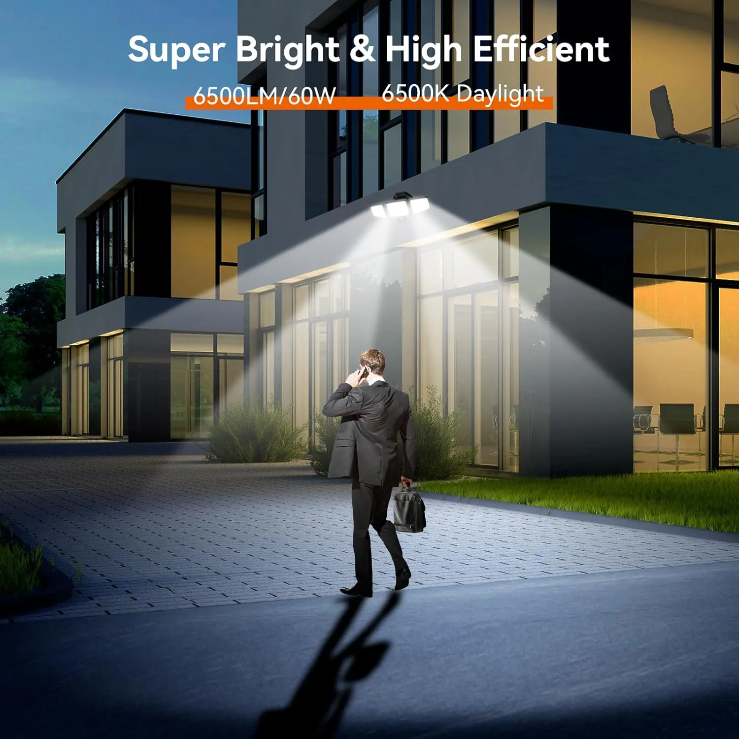 2Pack 65W LED Security Light Motion Sensor Outdoor Lights, 6500LM 3 Head LED Flood Lights Outdoor 6500K , IP65 Waterproof, Dusk to Dawn Flood Light, Motion Detected Lights for Outside Garage Yard