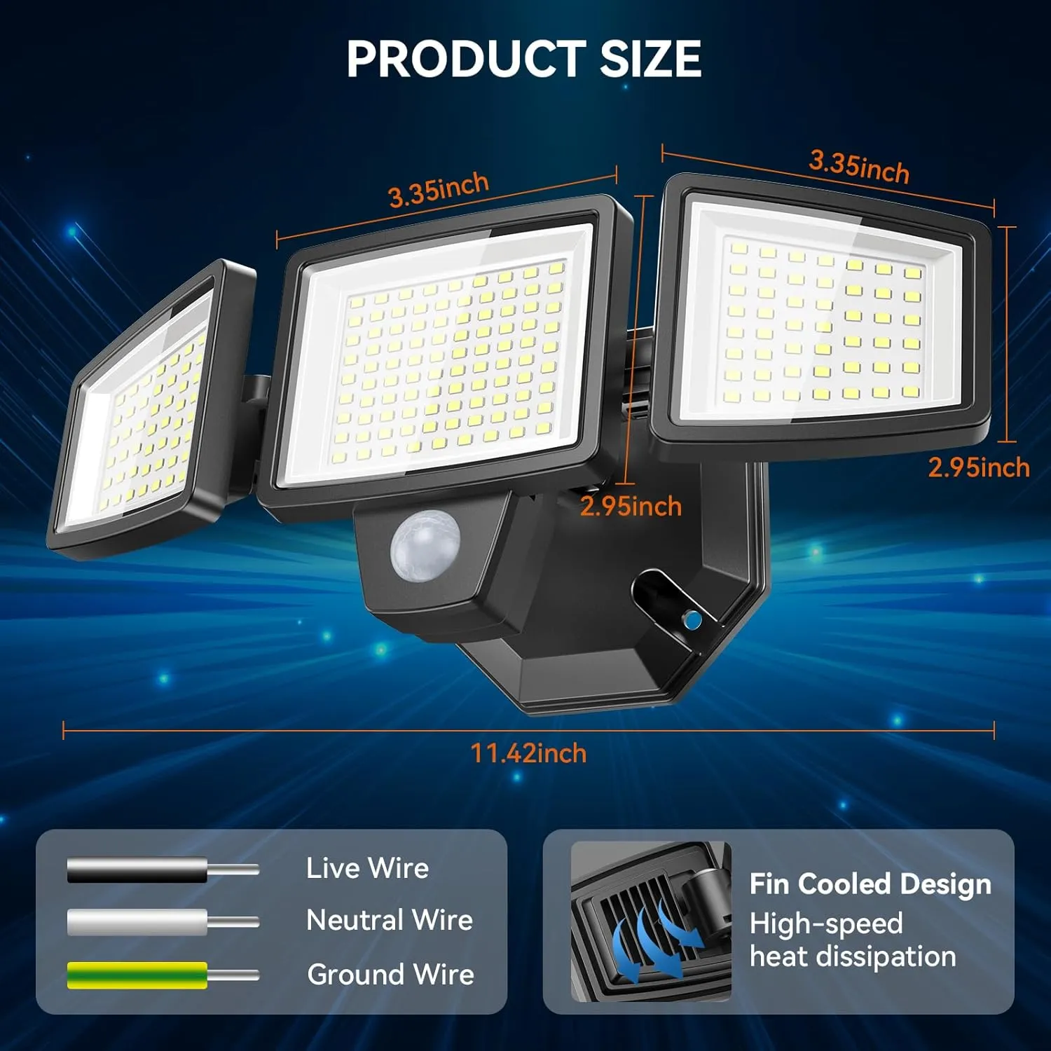 2Pack 65W LED Security Light Motion Sensor Outdoor Lights, 6500LM 3 Head LED Flood Lights Outdoor 6500K , IP65 Waterproof, Dusk to Dawn Flood Light, Motion Detected Lights for Outside Garage Yard
