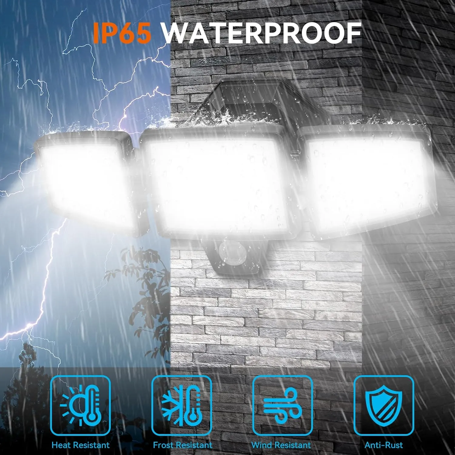 2Pack 65W LED Security Light Motion Sensor Outdoor Lights, 6500LM 3 Head LED Flood Lights Outdoor 6500K , IP65 Waterproof, Dusk to Dawn Flood Light, Motion Detected Lights for Outside Garage Yard