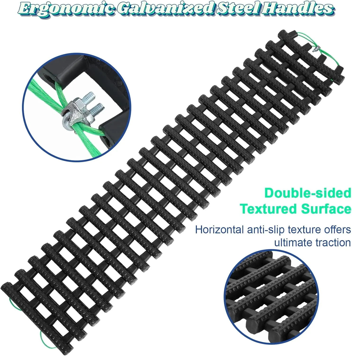 2Pcs Car Tire Traction Mat with Portable Handle Bag, Heavy Duty Off Road Vehicle Tire Recovery Traction Pad, SUV Truck Van Emergency Tire Sand Snow Rubber Ladder 100cm