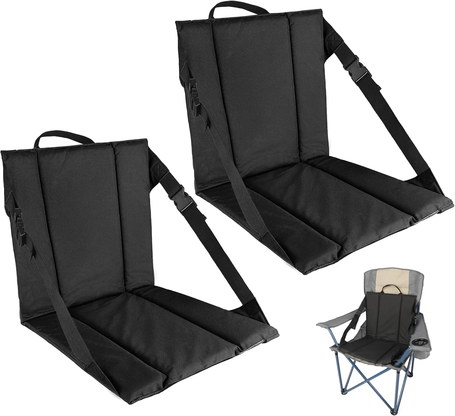 2PCS Portable Stadium Seat Cushion for Bleachers,Folding Lightweight Seat with Backrest,Adjustable Straps,Ideal for Camping,Hiking,Sports Events,Outdoor Concerts