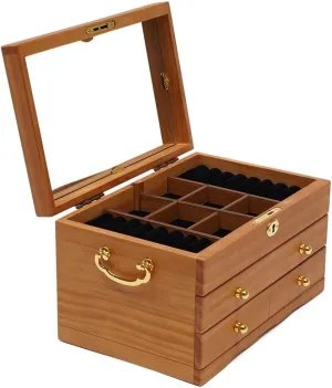 3 Layers Wooden Jewelry Box Large Jewelry Storage Box with Lock and Mirror Large Capacity Storage Box Women Men Gift for Jewelries Ring Necklace Watches