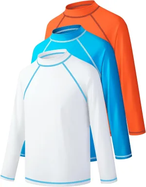 3 Pack Boys Rash Guard Swim Shirt Long Sleeve UPF 50  Sun Protection Kids Youth SPF Water Beach Swimwear Tops Quick Dry