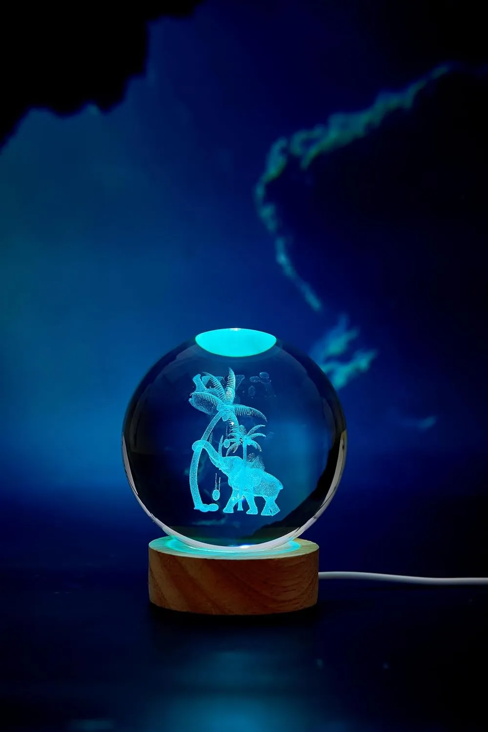 3D Elephant Crystal Ball Lamp,Lifelike Elephant Night Light,16 Colors Changing Light,Dimmable Remote Control,Elephant Lamp Gift (J)