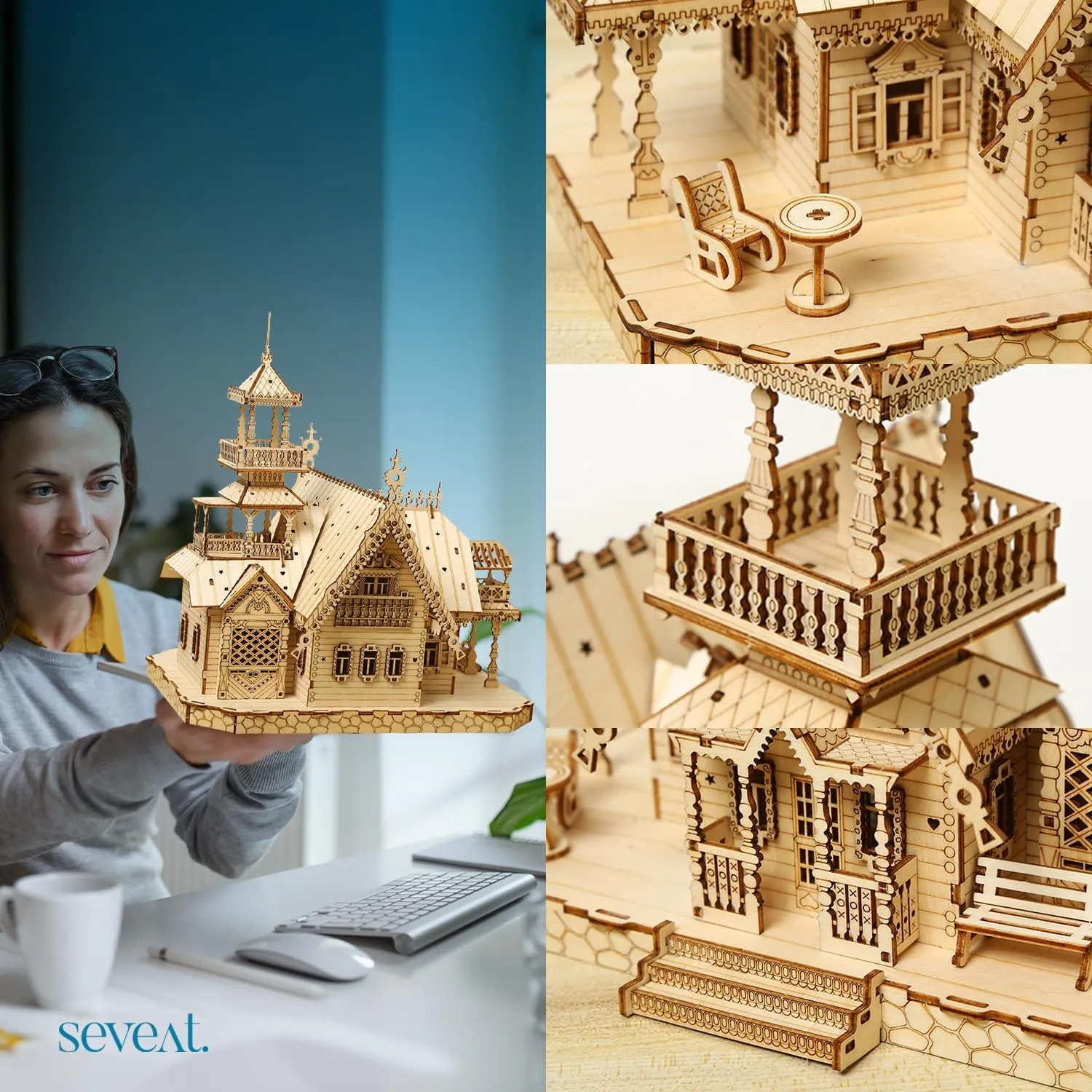3D Puzzles for Adults & Teens – 267-Piece Wooden DIY Villa Wooden Model for Adults to Build, Brain-Teasing Puzzle Game for Any Occasion (Villa)