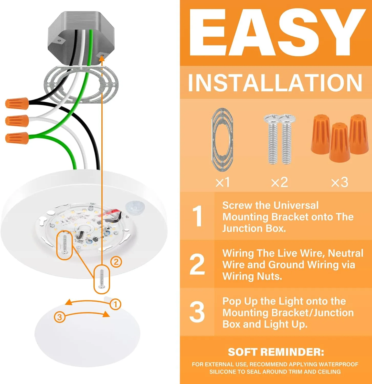 4 Inch Field Selectable 5CCT LED Motion Sensor Ceiling Light, 120V Wired Closet Light, 10 Watts, 600Lm, CRI80 , Non-dimmable, ETL Certified, Wet Location, Round/White, 4 Packs …